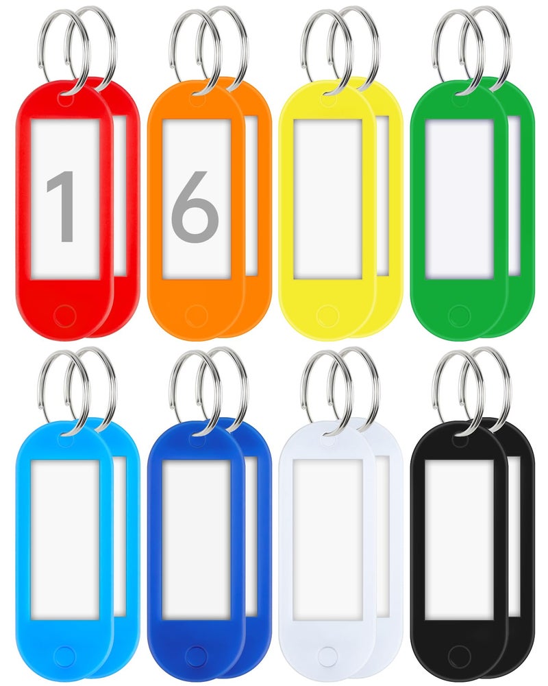 Teskyer 16 Pack Plastic Key Tags, Colorful Key Labels with Label Window Split Ring, Organize Your Keys and Stuff, 8 Colors - Image 1
